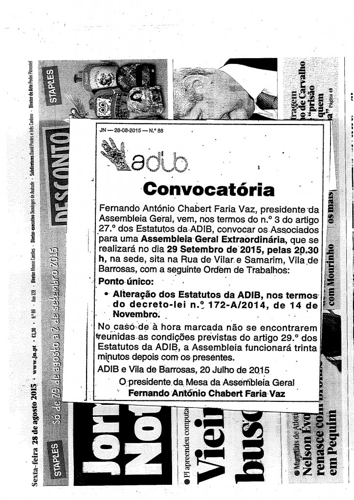 Publicação nos jornais Assembleia 29-09-2015-2