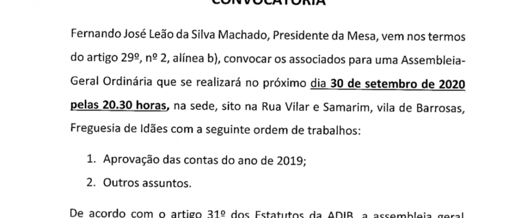 ADIB – Convocatória AG 30-09-2020
