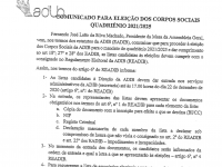 Comunicado para Eleição dos Corpos Sociais Quadriénio 2021 – 2025