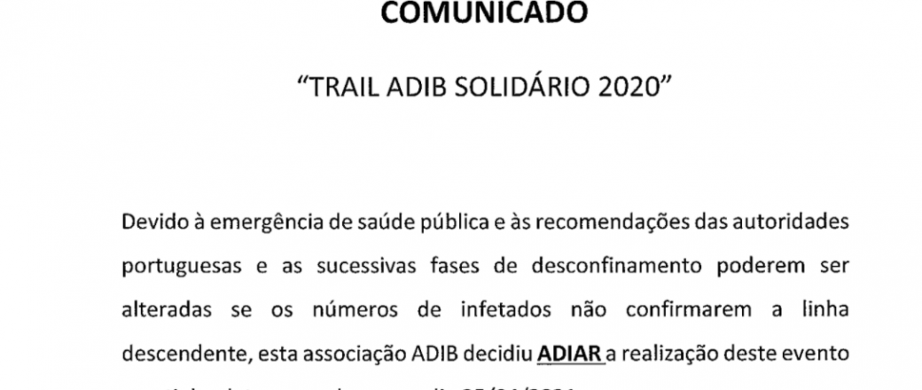ADIB – Comunicado (Trail ADIB Solidário 2020)