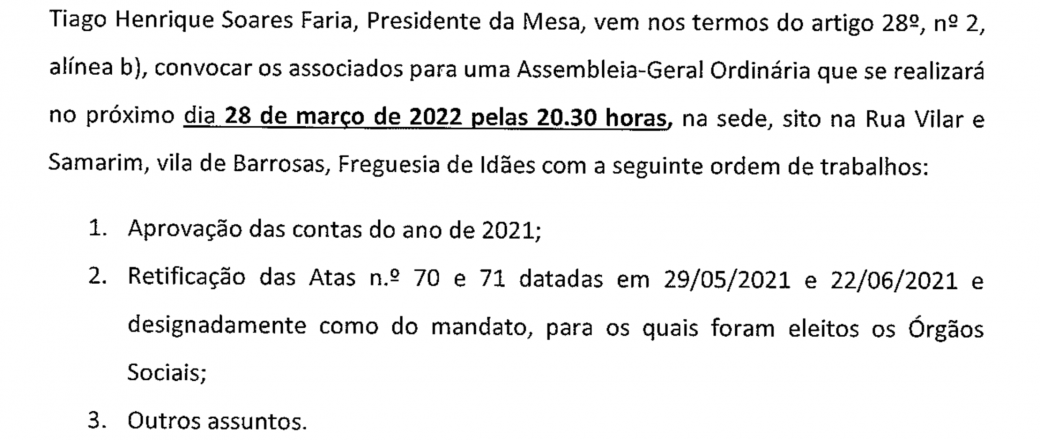 Convocatória Assembleia Geral 28/03/2022