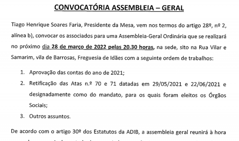 Convocatória Assembleia Geral 28/03/2022