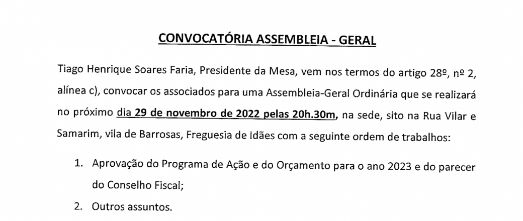 Convocatória Assembleia Geral  29-11-2022