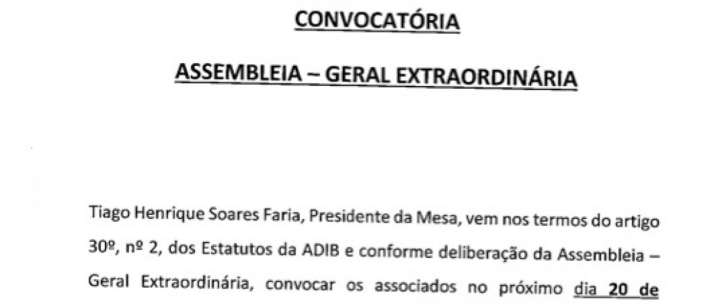 ADIB – Convocatória Assembleia – Geral Extraordinária