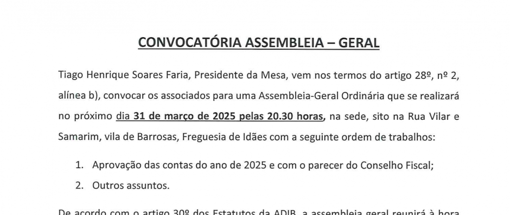 ADIB – Convocatória Assembleia 31/03/2026